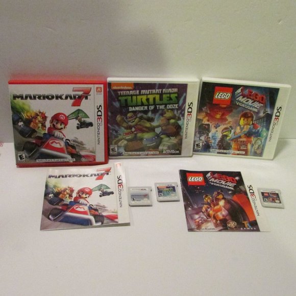 Nintendo 3DS Mario Kart 7 Teenage Mutant Ninja Turtles Lego Movie video game lot